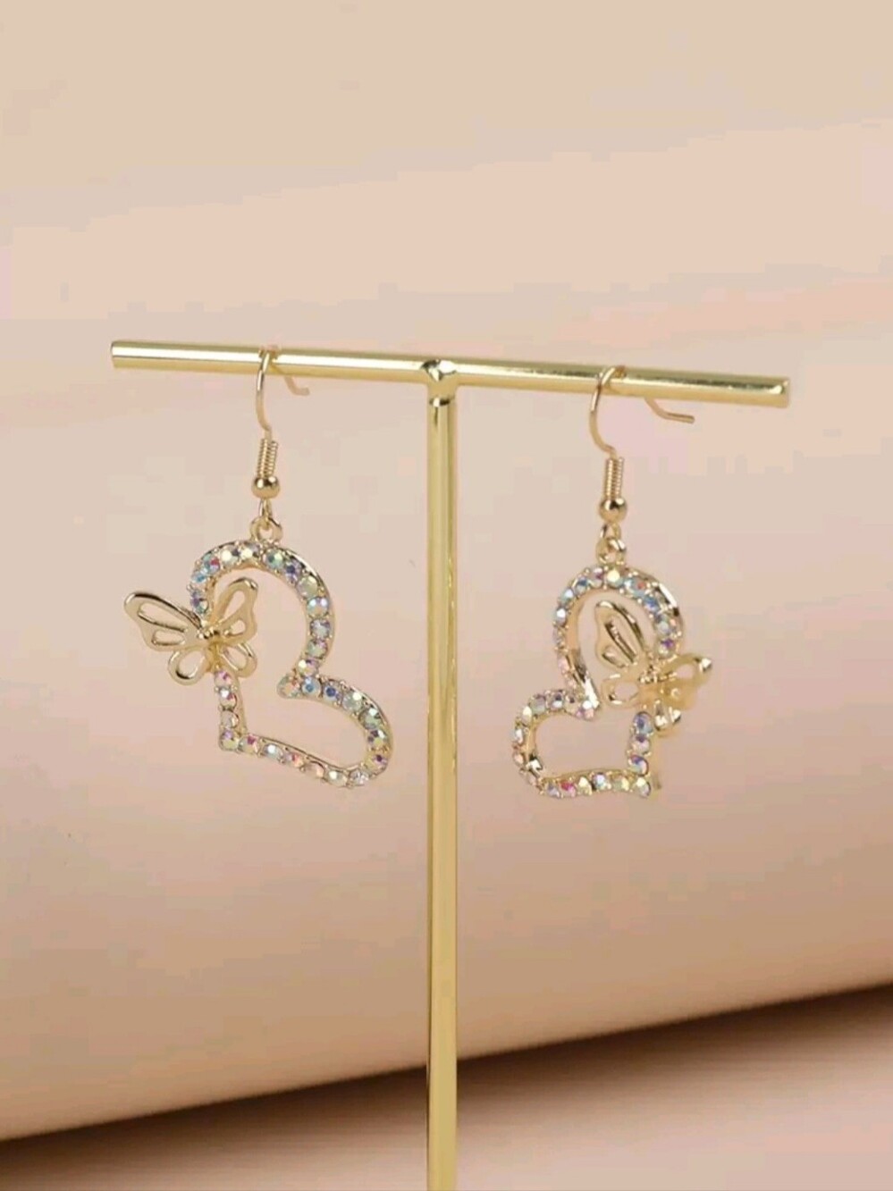 2pcs Rhinestone Heart & Butterfly Decor Earrings Valentines, Mom, Mother, - Picture 14 of 16